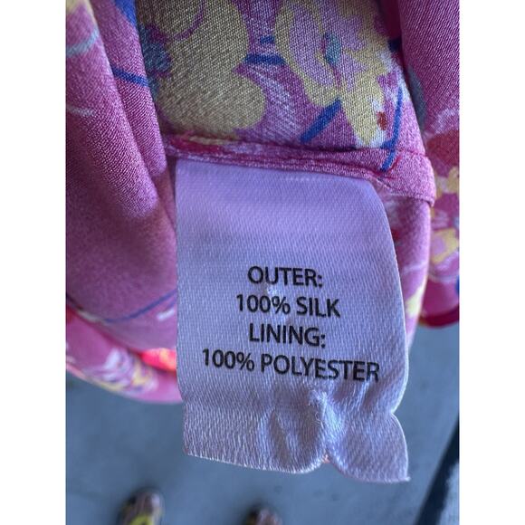 Saloni Lea Silk Pink Floral Button-Front Midi Dress Puff Sleeves US 0 Feminine - Picture 14 of 16